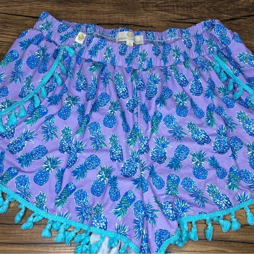 Simply Southern Shorts Women L/XL Purple Pineapple Beach Tassel Fringe Boho